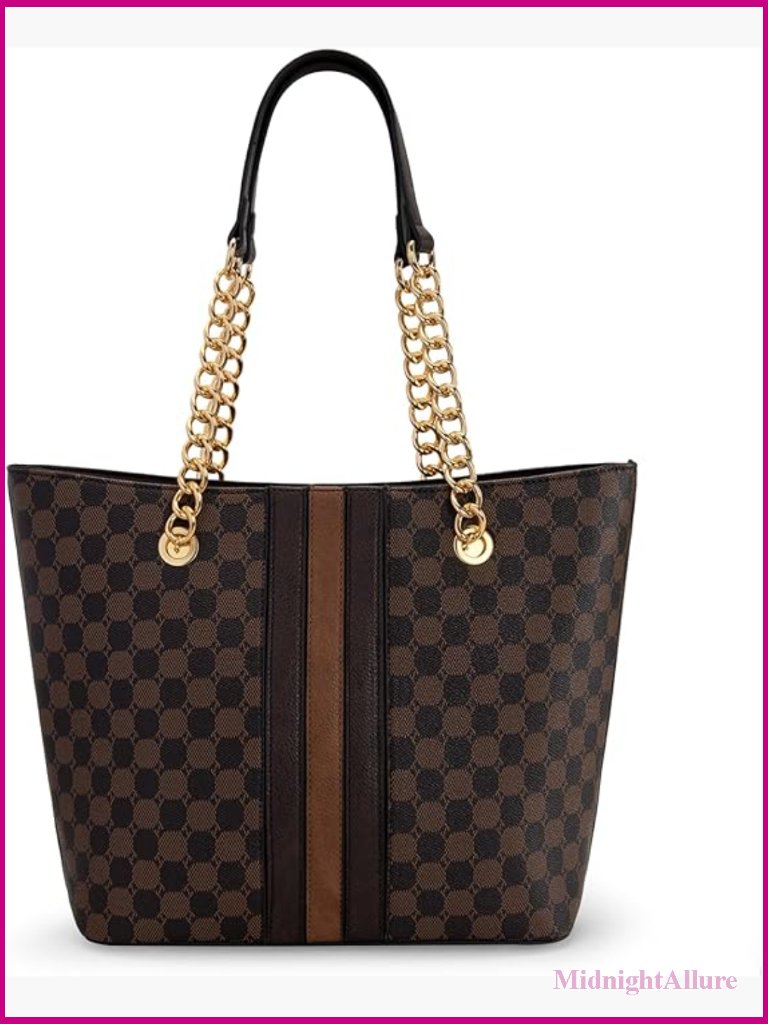 Chain Top-Handle Tote Bag Faux Leather Satchel
